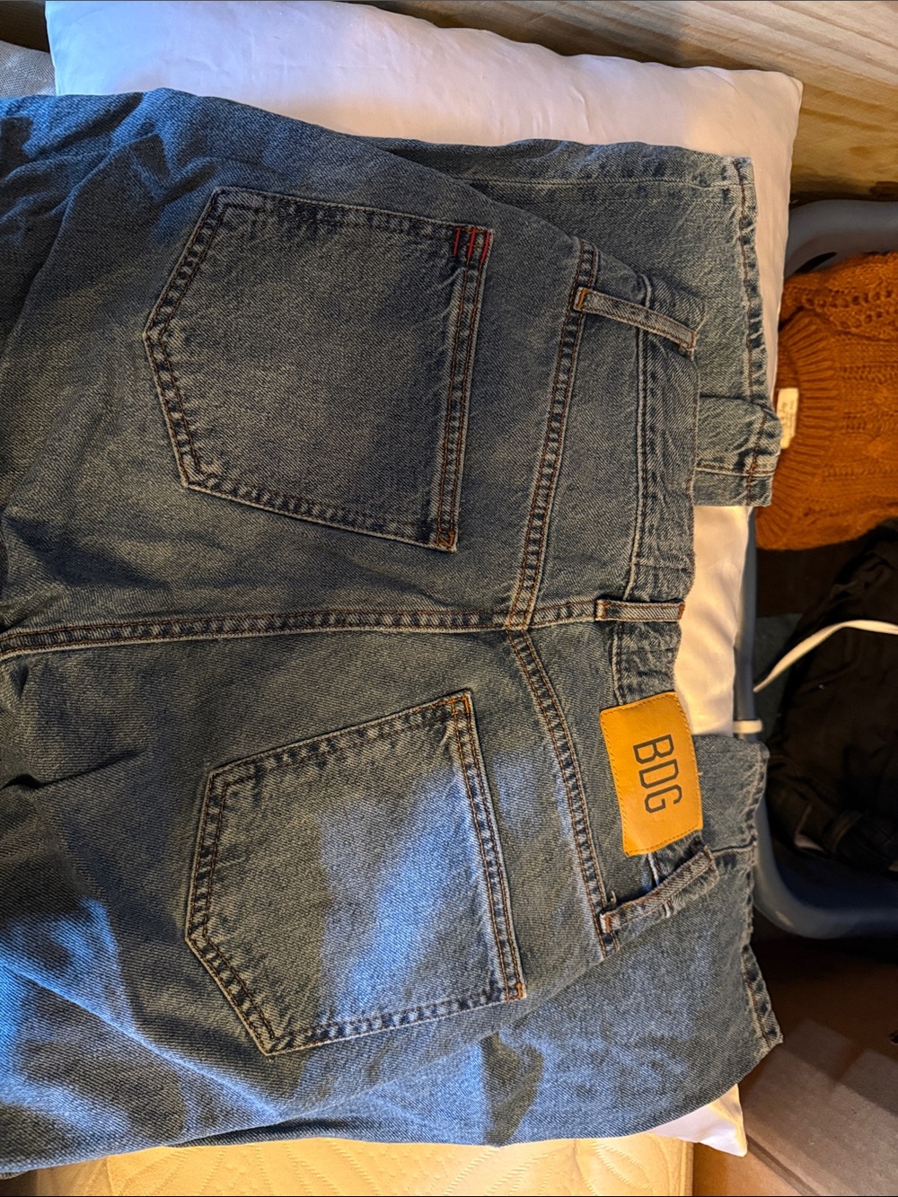 BDG Women’s Light Blue Cowboy Denim Jeans with Tan Logo Patch